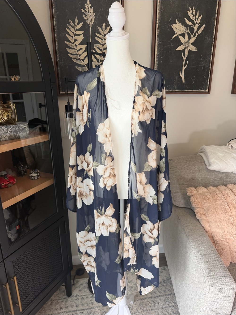 Pinkblush Navy Floral Sheer Kimono Robe